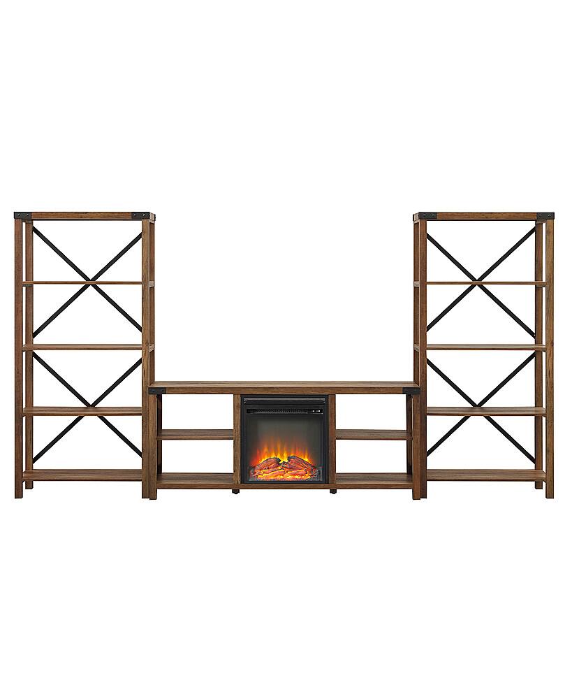 Front. Walker Edison - 3-PC Farmhouse Fireplace Entertainment Center TV Stand for Most TVs up to 65" - Rustic Oak.