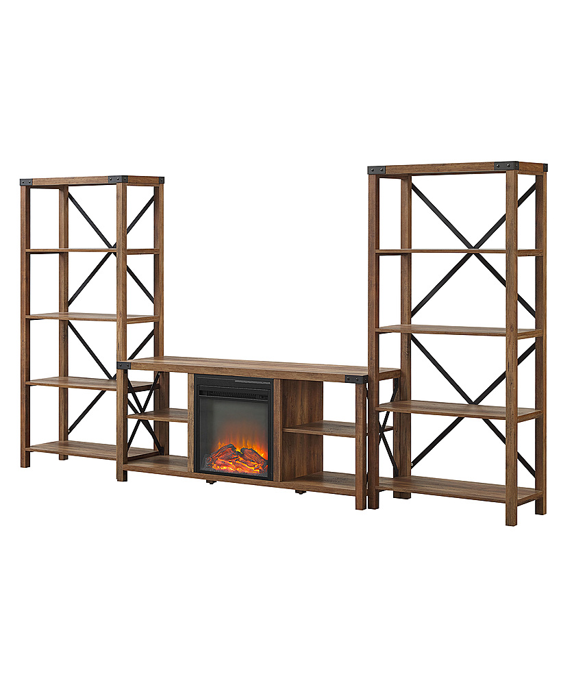 Left View: Walker Edison - 3-PC Farmhouse Fireplace Entertainment Center TV Stand for Most TVs up to 65" - Rustic Oak