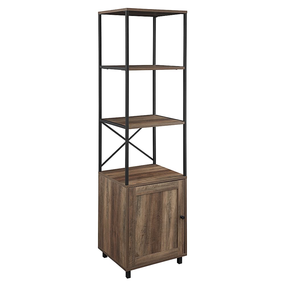 Angle View: Walker Edison - Landry 64" 1 Door Metal and Wood Media Tower - Rustic Oak