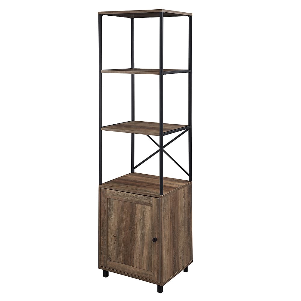 Left View: Walker Edison - Landry 64" 1 Door Metal and Wood Media Tower - Rustic Oak