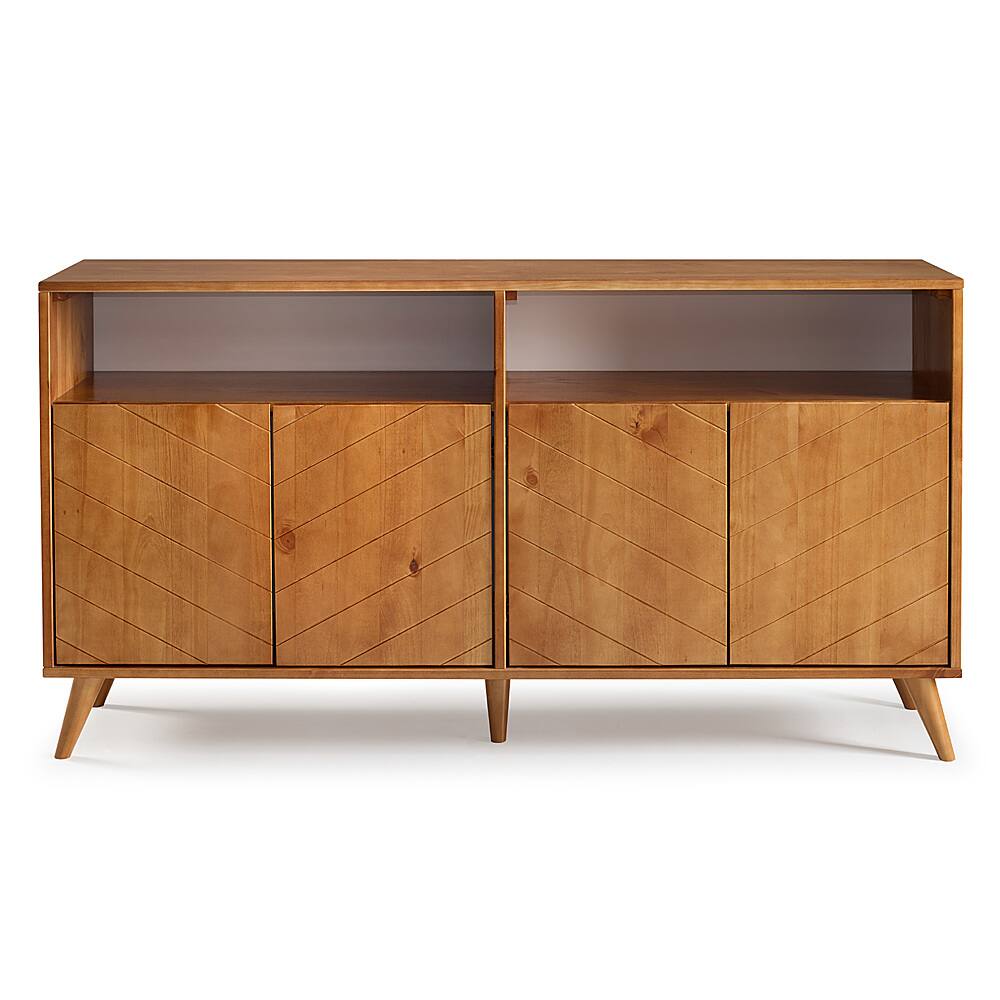 Left View: Walker Edison - 60” Boho 4 Door TV Stand for TV's up to 65” - Caramel