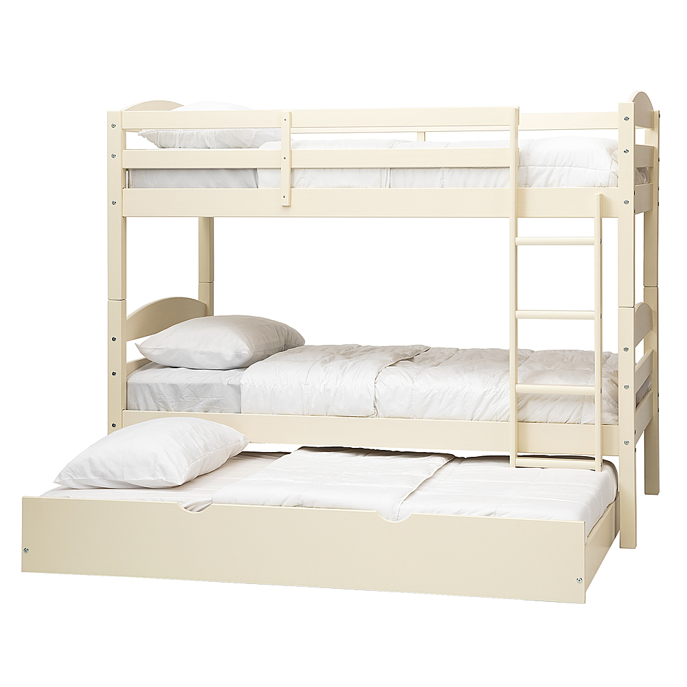 Angle View: Walker Edison - Rustic Solid Wood Twin Over Twin Bunk with Trundle - White