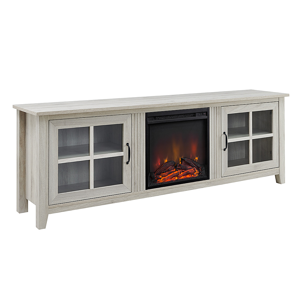 Angle View: Walker Edison - Modern Farmhouse Barndoor Fireplace TV Stand for Most TVs up to 85" - Rustic Oak