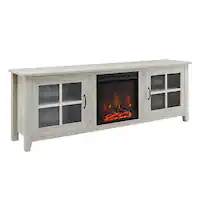 Walker Edison - 70" Traditional Glass Door Cabinet Fireplace TV Stand for Most TVs up to 80" - Birch - Angle_Zoom