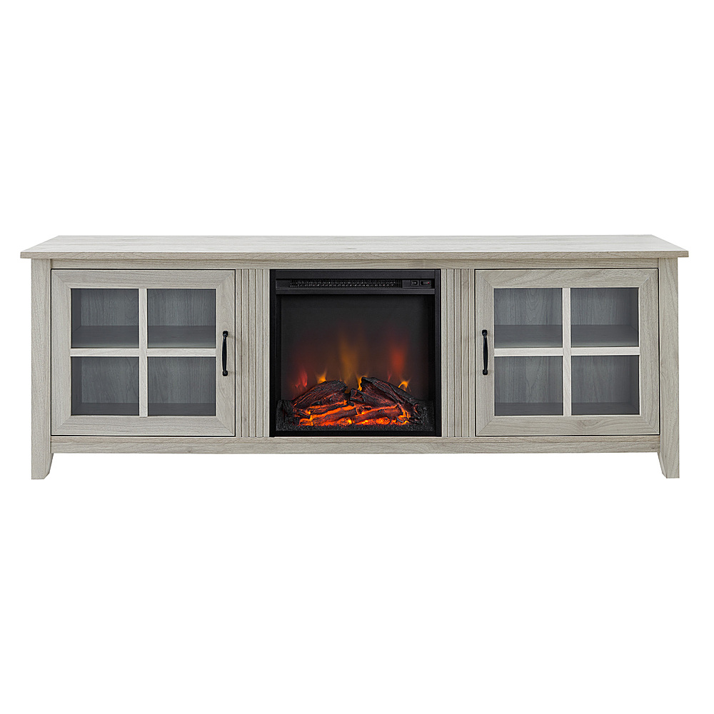 Left View: Walker Edison - Modern Farmhouse Barndoor Fireplace TV Stand for Most TVs up to 85" - Grey Wash