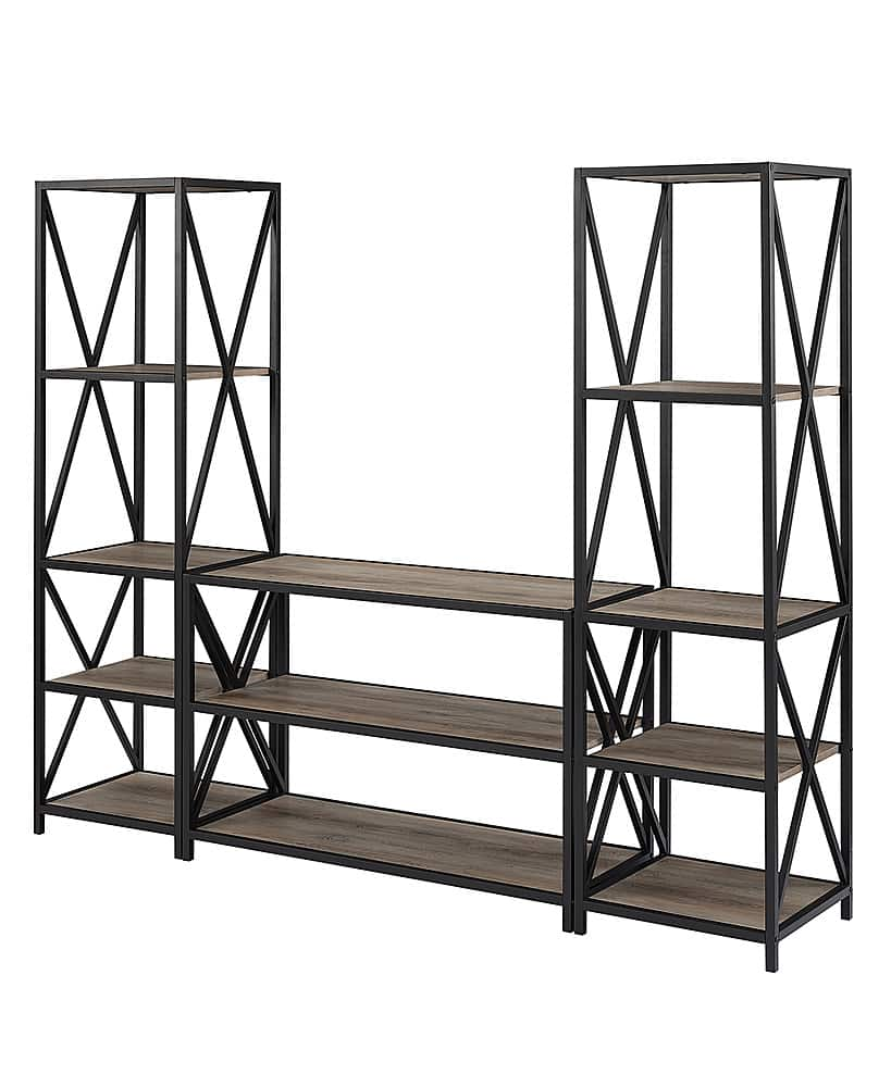 Angle View: Walker Edison - 3-Piece Rustic Industrial Bookcase Set - Grey Wash