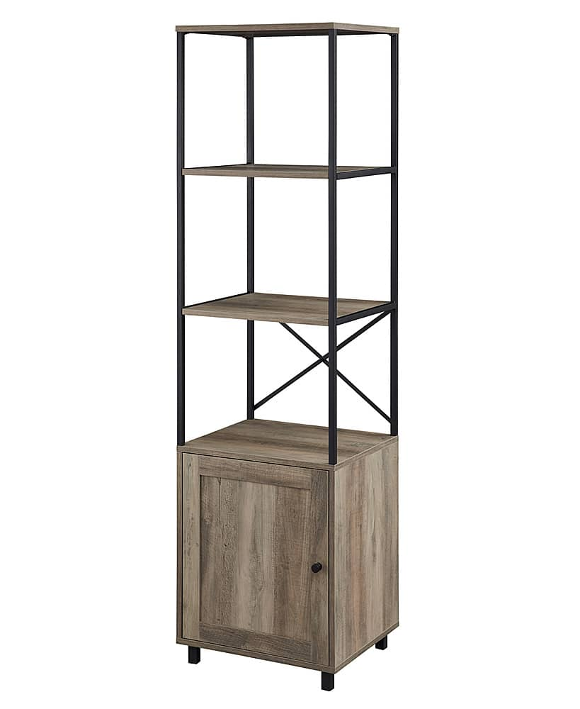 Angle View: Walker Edison - Landry 64" 1 Door Metal and Wood Media Tower - Grey Wash