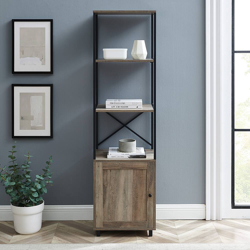 Best Buy Walker Edison Landry 64" 1 Door Metal and Wood Media Tower