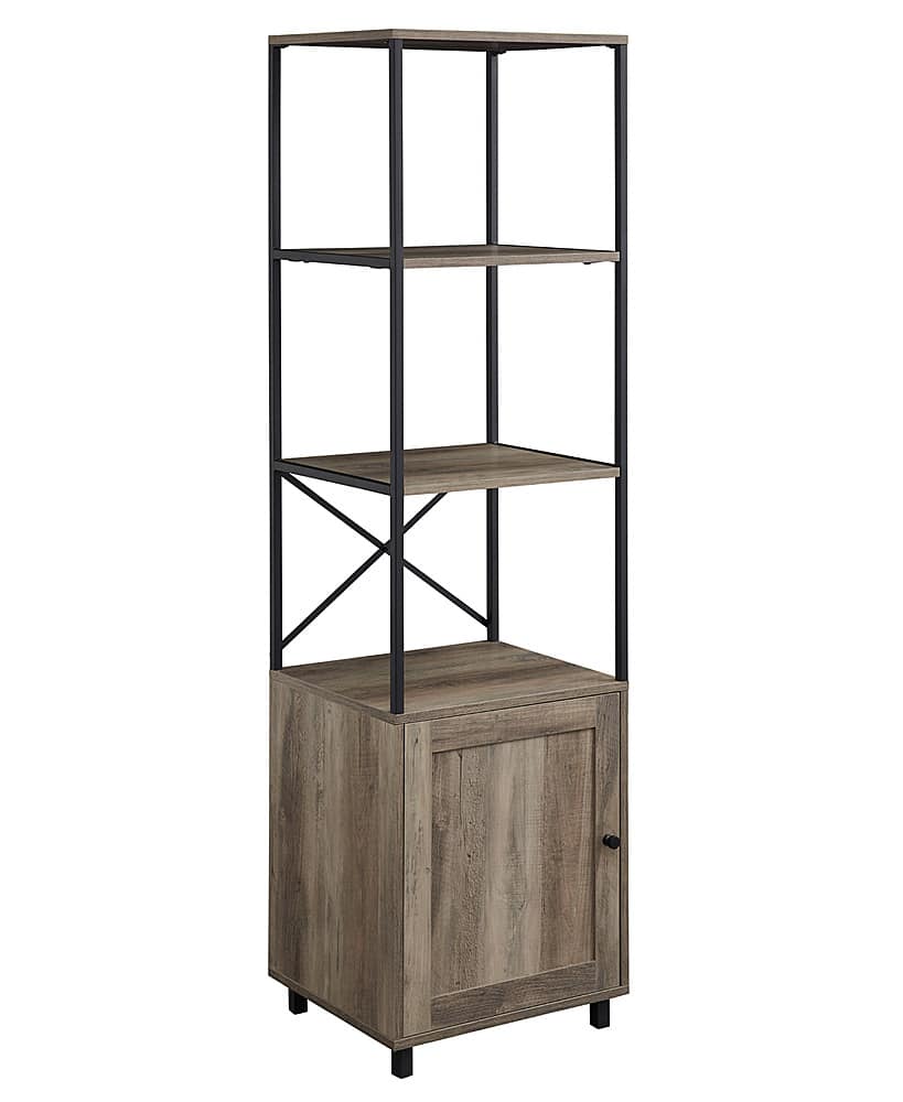 Left View: Walker Edison - Landry 64" 1 Door Metal and Wood Media Tower - Grey Wash