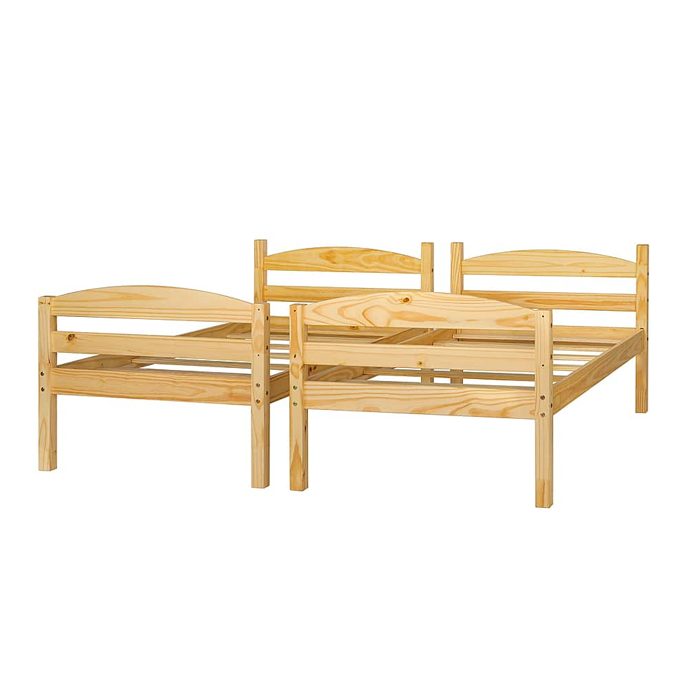 Left View: Walker Edison - Rustic Solid Wood Twin Bunk Bed with Trundle - Natural