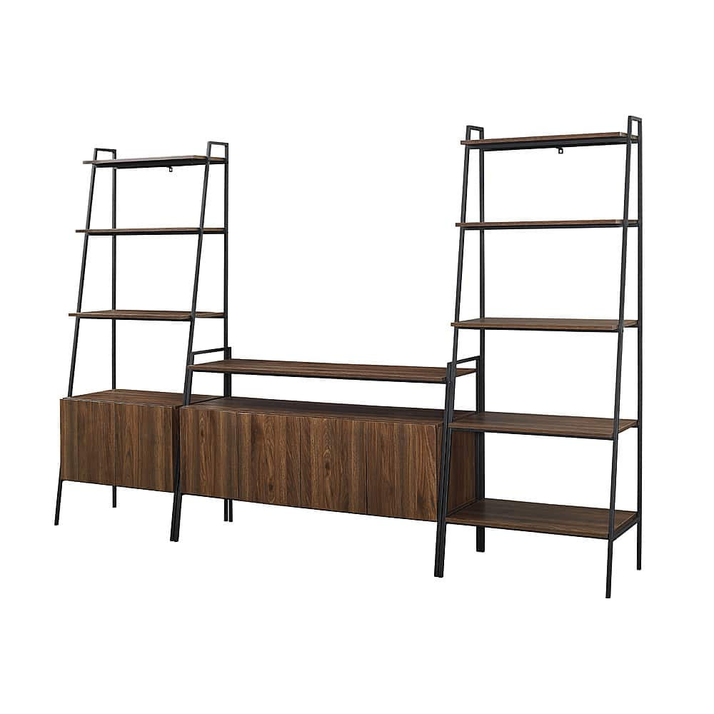 Angle View: Walker Edison - 3 Piece Metal and Wood Ladder Wall Unit Set - Dark Walnut