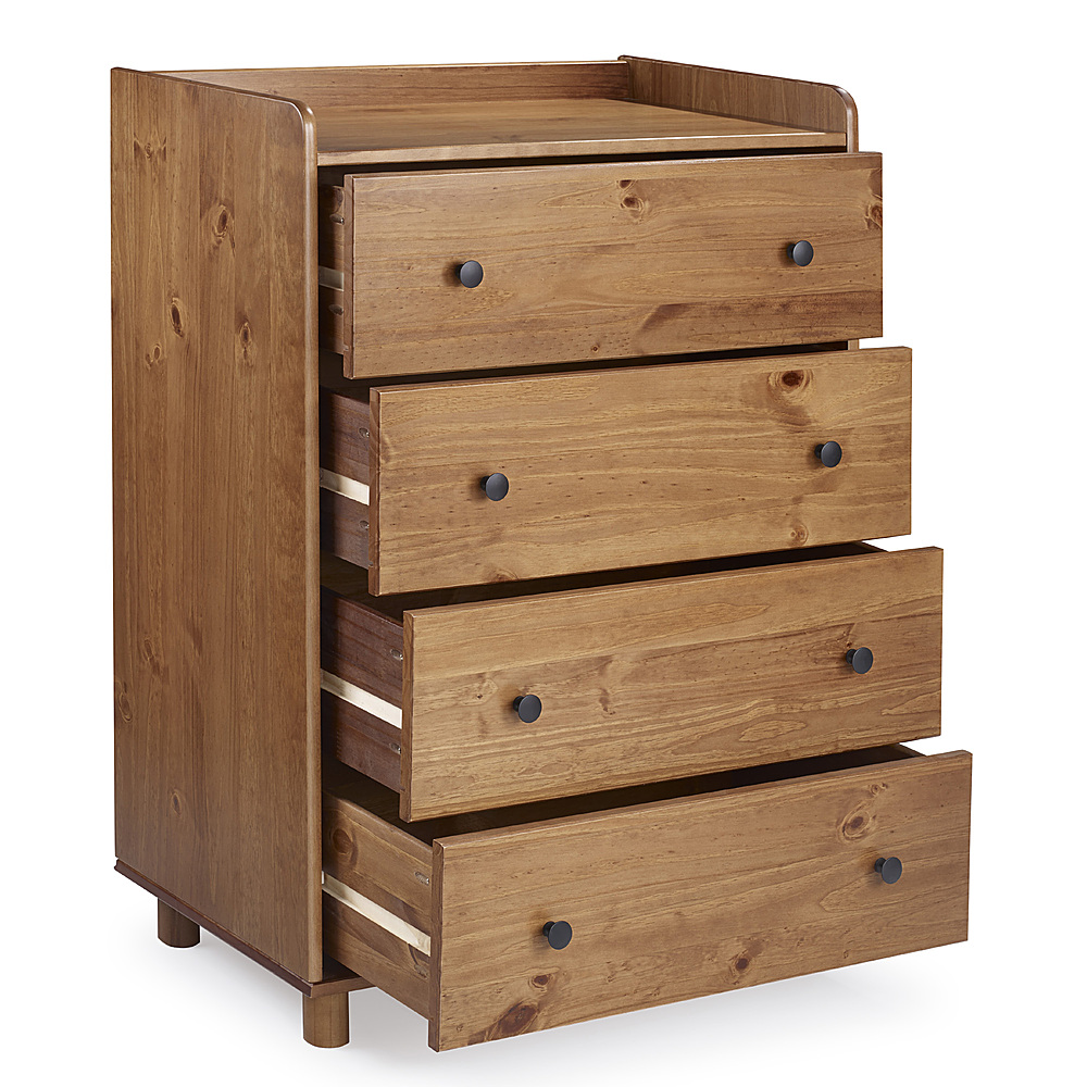 Left View: Walker Edison - Modern 4 Drawer Tray Top Wood Dresser - Caramel