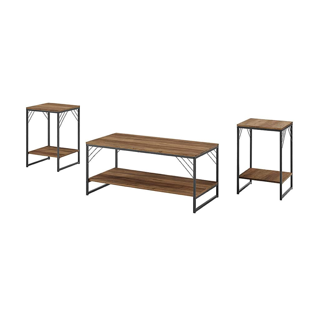 Left View: Walker Edison - 3-Piece Table Set - Industrial Metal Accent - Reclaimed Barnwood