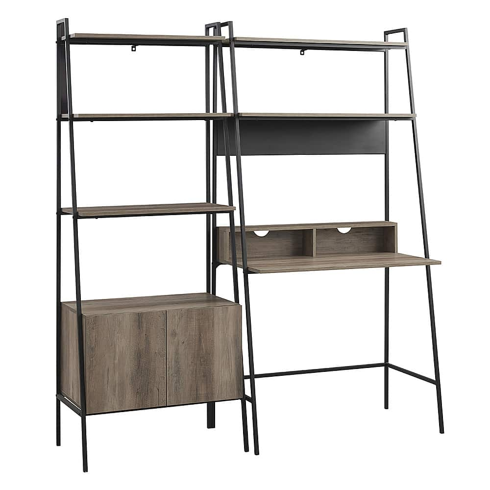 Angle View: Walker Edison - 2 Piece Home Office Ladder Desk and Storage Bookcase - Grey Wash