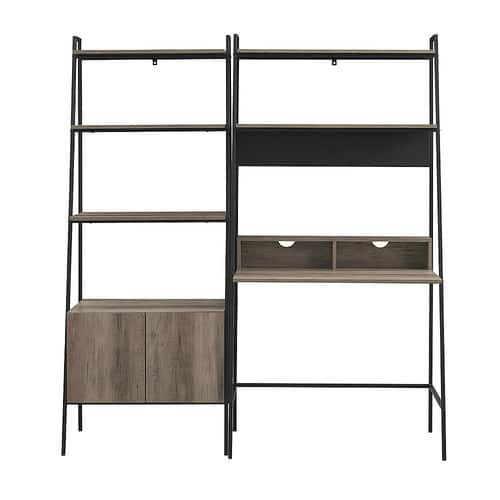 Walker Edison - 2 Piece Home Office Ladder Desk and Storage Bookcase - Grey Wash