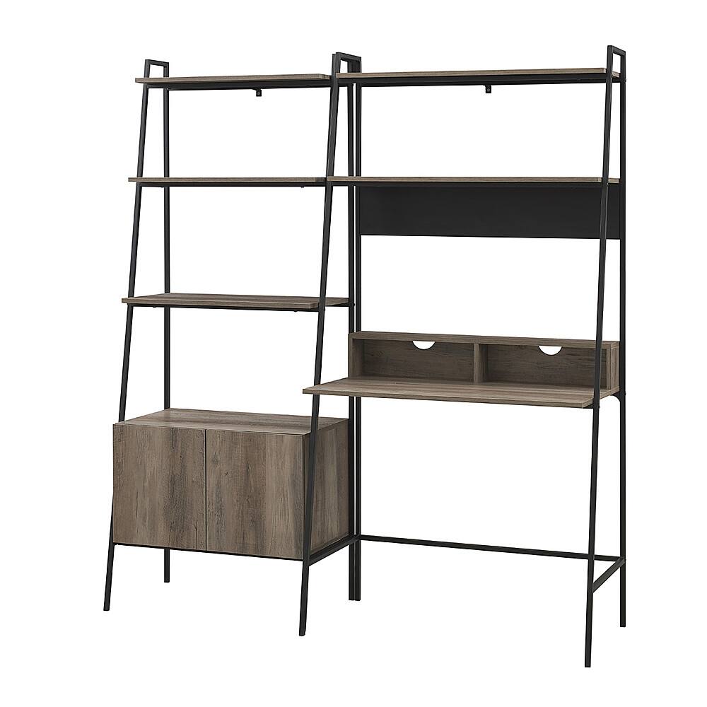 Left View: Walker Edison - 2 Piece Home Office Ladder Desk and Storage Bookcase - Grey Wash