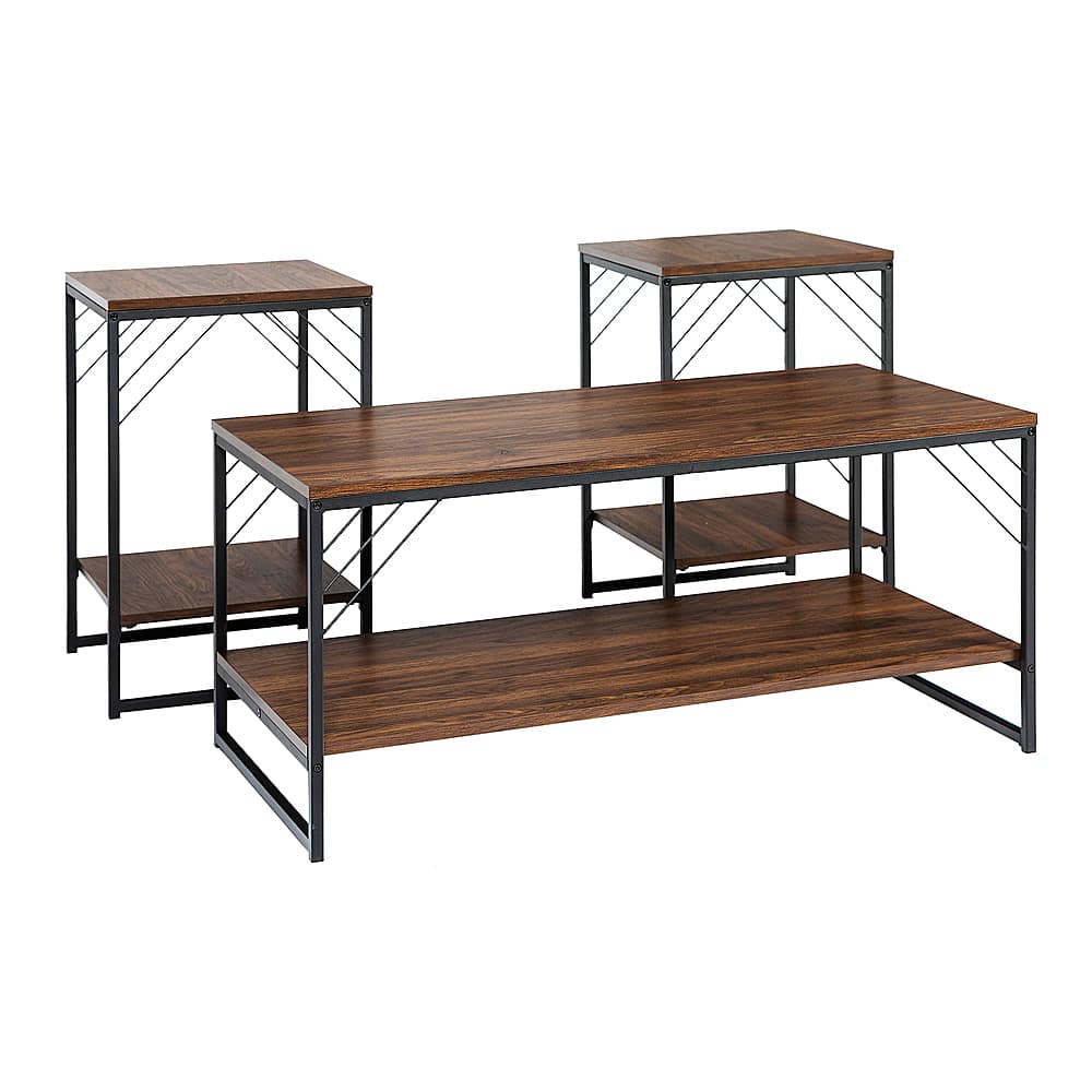 Angle View: Walker Edison - 3-Piece Table Set - Industrial Metal Accent - Dark Walnut