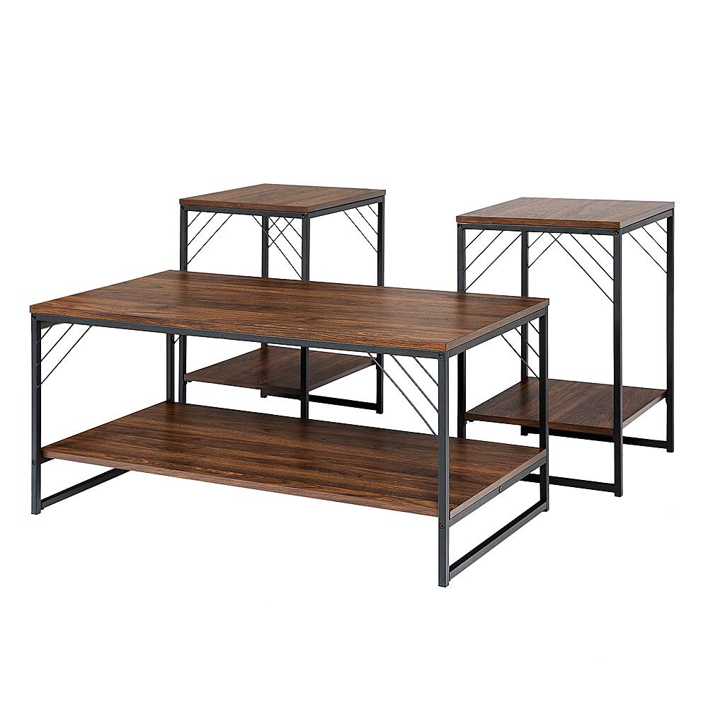 Left View: Walker Edison - 3-Piece Table Set - Industrial Metal Accent - Dark Walnut