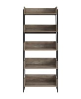 Walker Edison - Morty 64" Metal and Wood 5 Shelf Bookshelf - Grey Wash - Front_Zoom