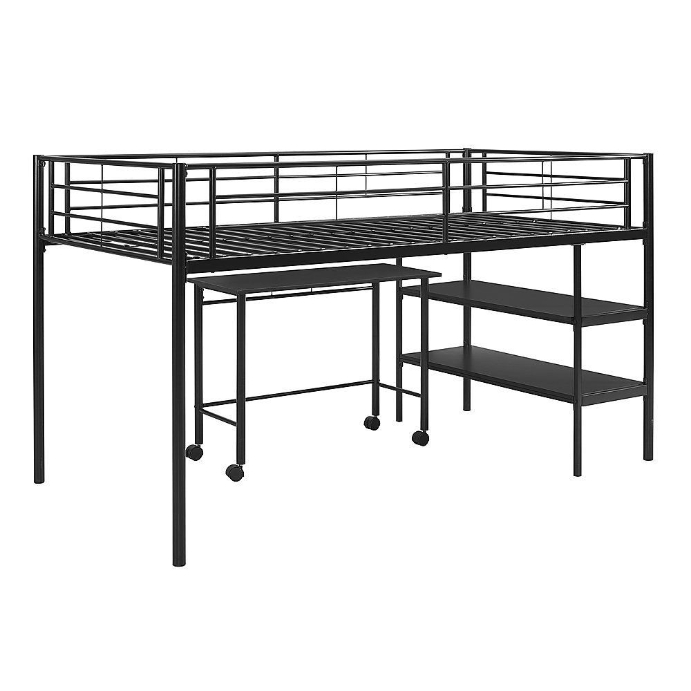 Angle View: Walker Edison - Industrial Twin Bunk Over Workstation with Desk - Black