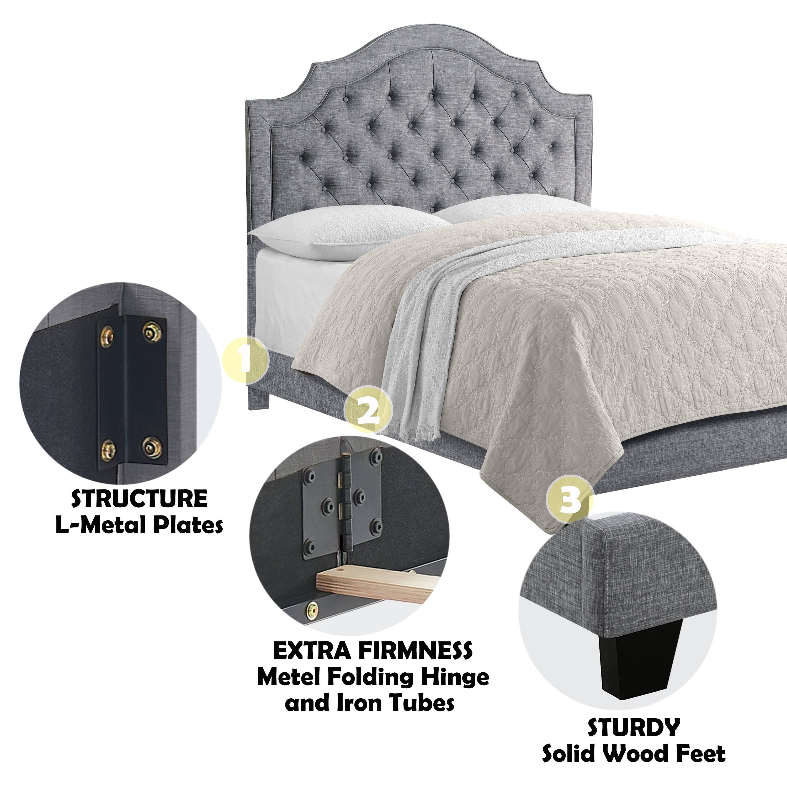 1. STRUCTURE  
   L-Metal Plates

2. EXTRA FIRMNESS  
   Metal Folding Hinge and Iron Tubes

3. STURDY  
   Solid Wood Feet