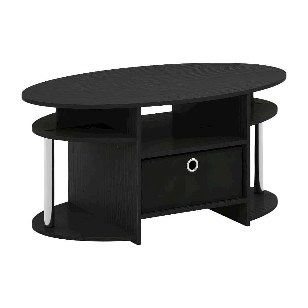 FurniFact - Americano Oval Coffee Table with Storage Bin and Chrome Steel Frame - Americano/Chrome/Black price history on PriceWatchPro