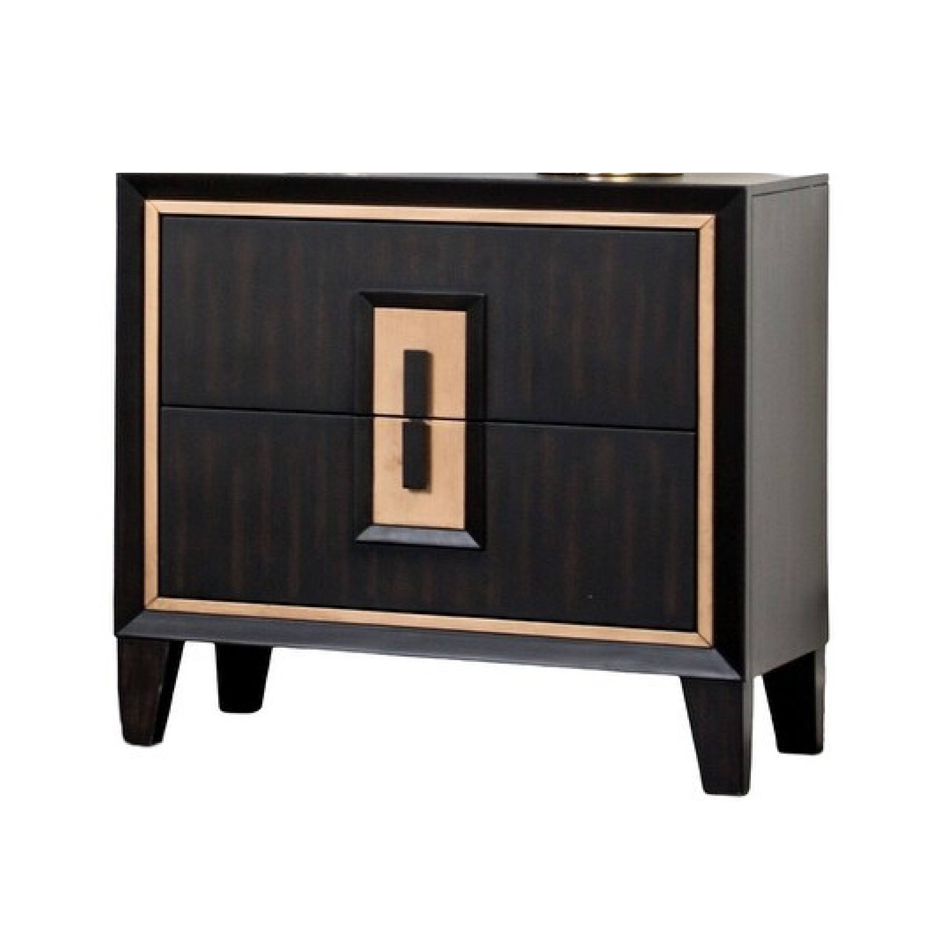 Alt View 1. Manhattan Lane - Yada Nightstand, 2 Drawers,27 Inch - Espresso Brown, Gold.