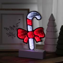 Northlight - LED 3D Candy Cane with Bow Christmas Infinity Mirror - 8" - Red