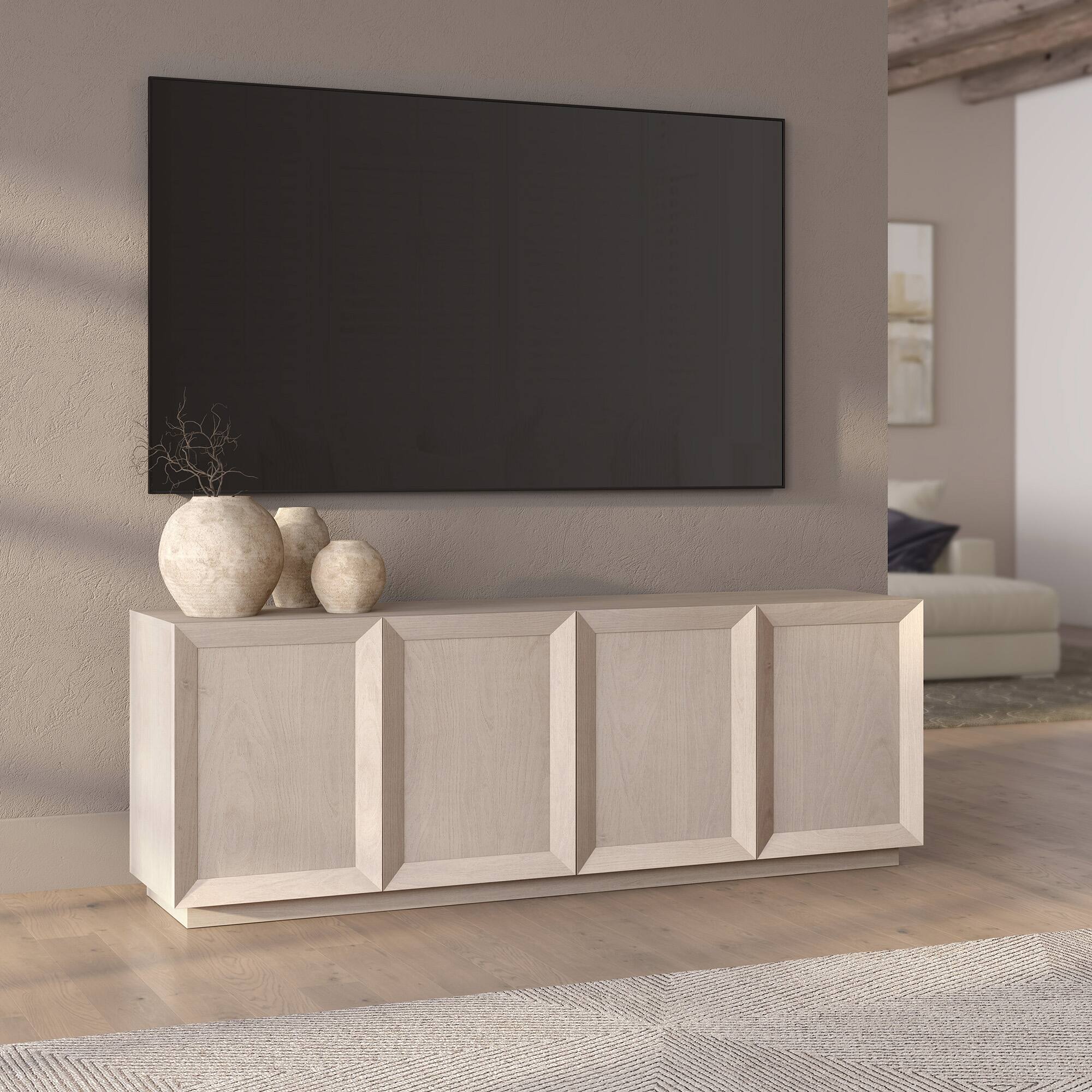 Alt View 3. Hudson&Canal - Morse Rectangular TV Stand for TV's up to 75" in Alder White - Alder White.