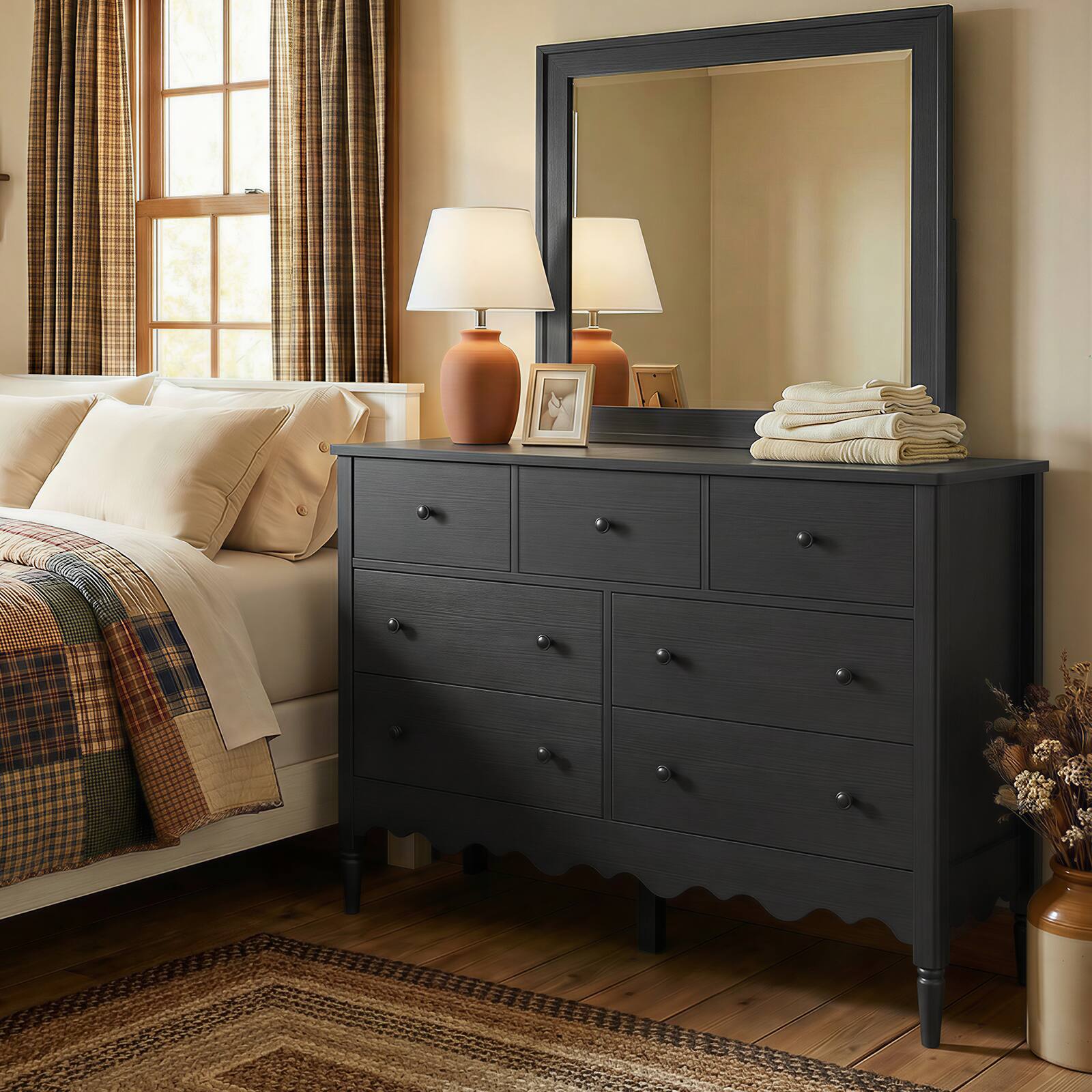 Alt View 1. Aheaplus - 7 Drawer Dresser, 47.2'' Farmhouse Chest of Drawers with 7 Wooden Drawers for Organization - Black.
