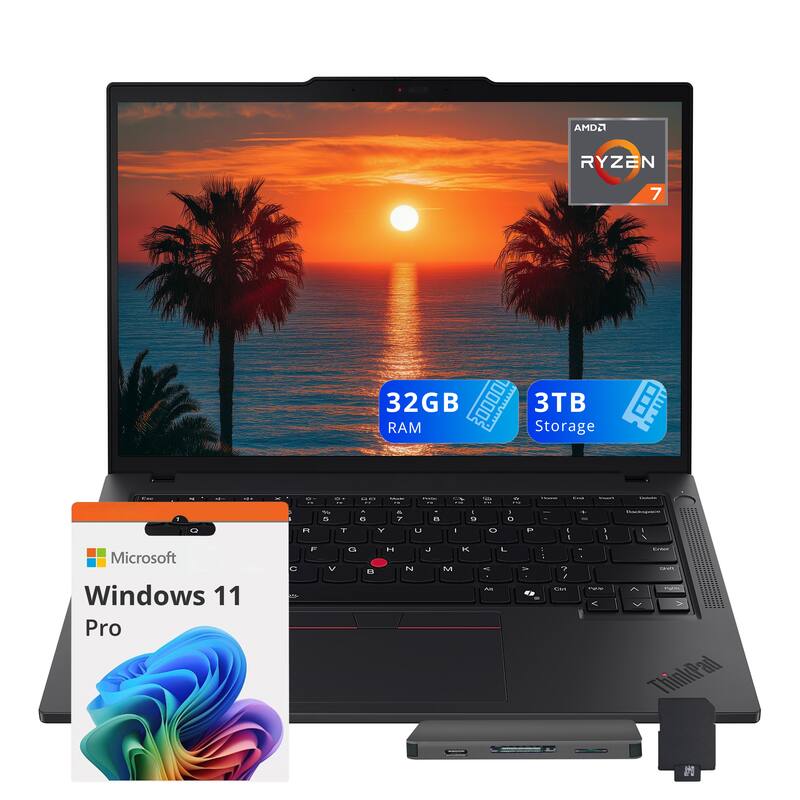 Lenovo - ThinkPad T14 14" WUXGA Laptop,AMD Ryzen 7 PRO 8840U,32GB RAM,2TB SSD+1TB Dock Set,Backlit Keyboard,Win11Pro - Black