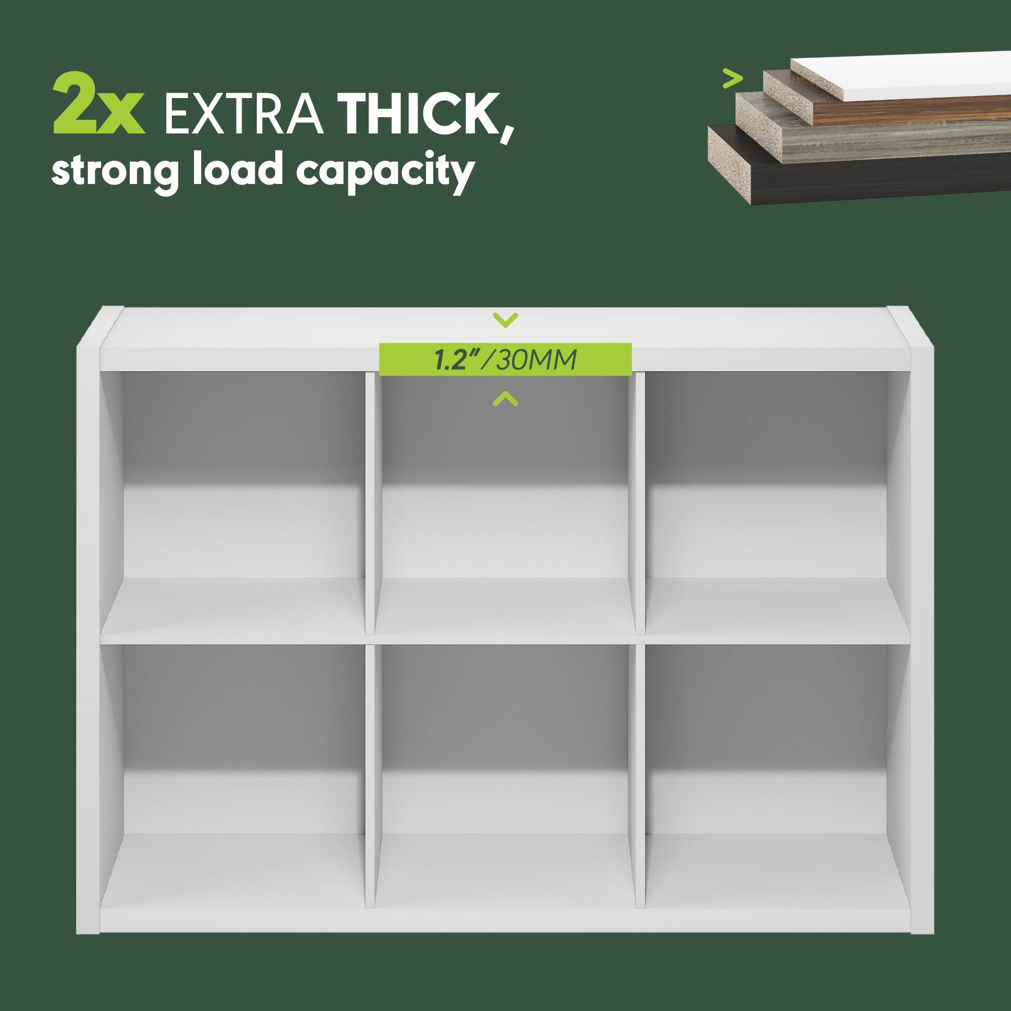 2x EXTRA THICK, strong load capacity  
1.2" / 30MM