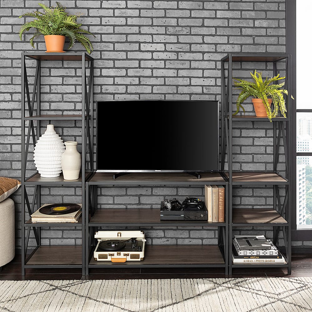 Walker Edison - Modern Entertainment Wall for TV's up to 43” - Slate Grey/Black Metal