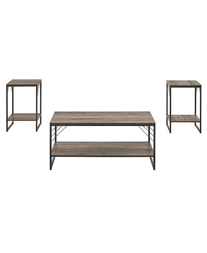 Walker Edison - 3-Piece Table Set - Industrial Metal Accent - Grey Wash