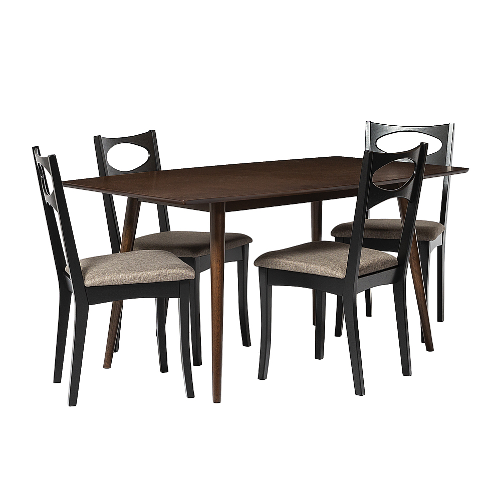 Angle View: Walker Edison - 5 Piece Mid Century Modern Dining Table with Upholstered Dining Chairs - Walnut/Black