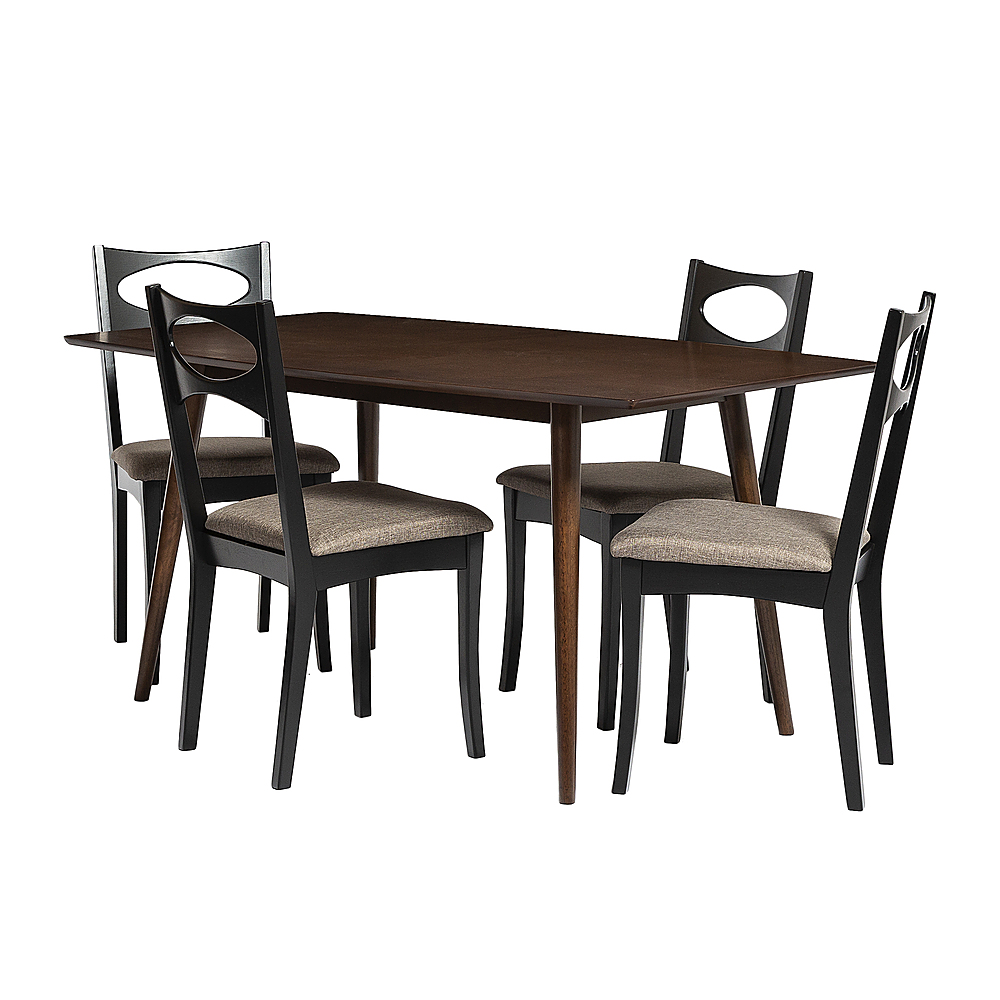Left View: Walker Edison - 5 Piece Mid Century Modern Dining Table with Upholstered Dining Chairs - Walnut/Black