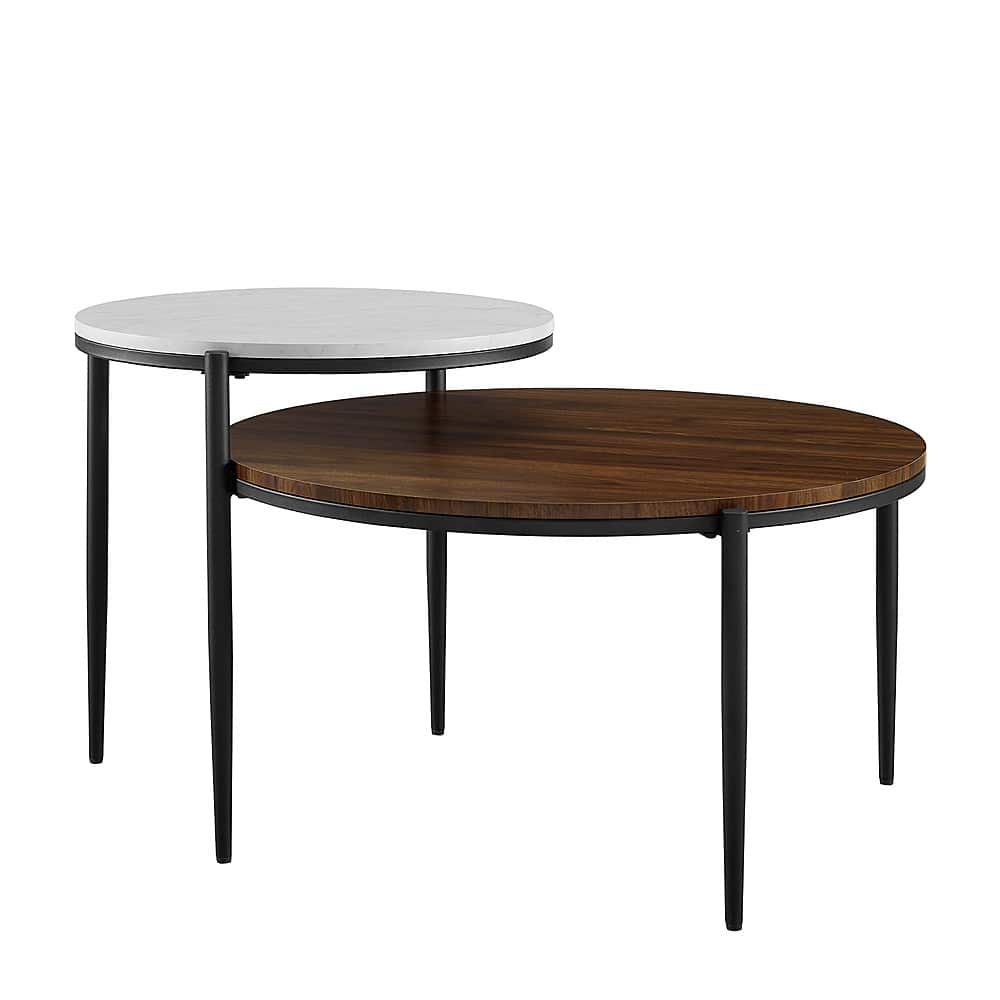 Angle View: Walker Edison - Ella Round Tiered Two-Tone Coffee Table - Faux White Marble/Dark Walnut