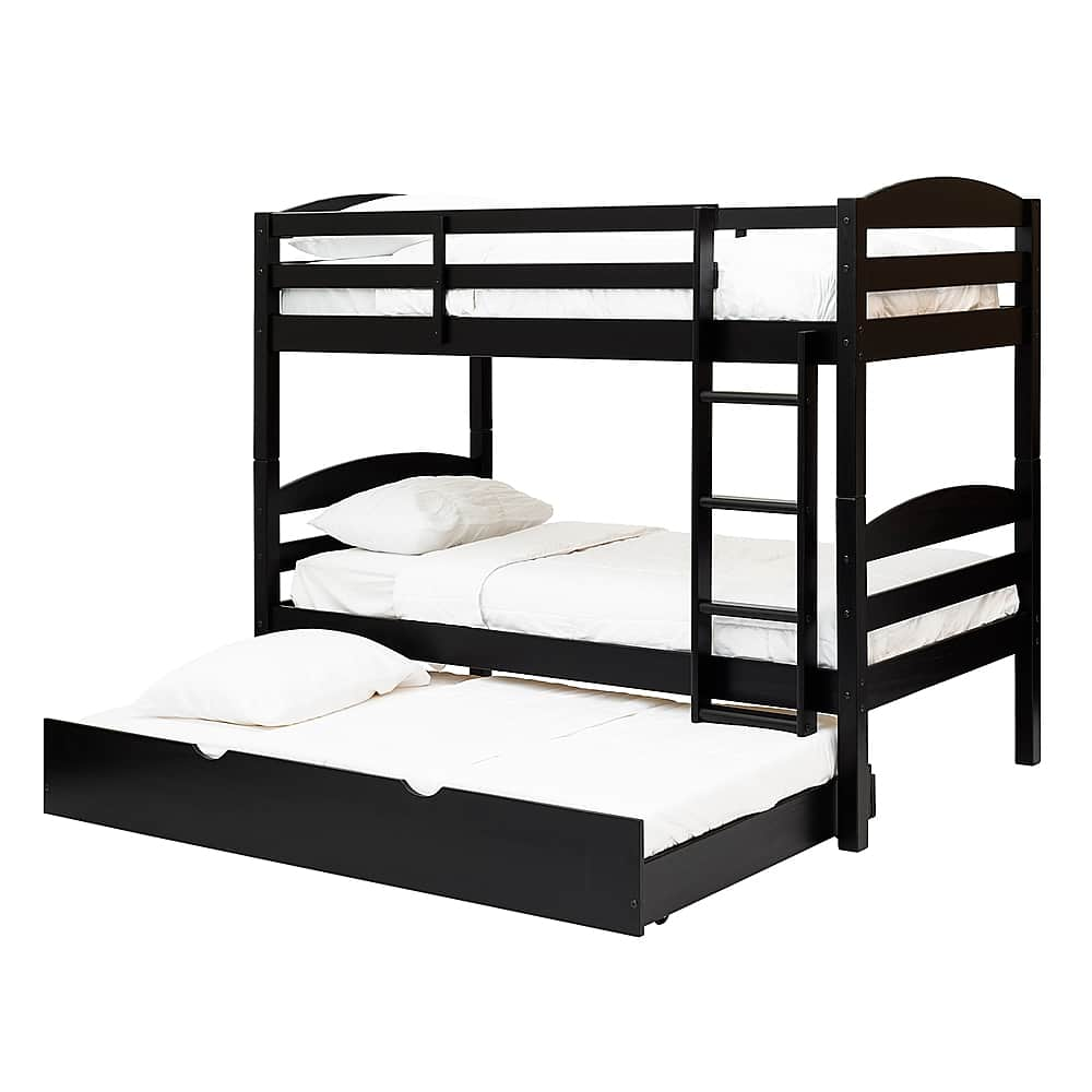 Angle View: Walker Edison - Rustic Solid Wood Twin Over Twin Bunk with Trundle - Black