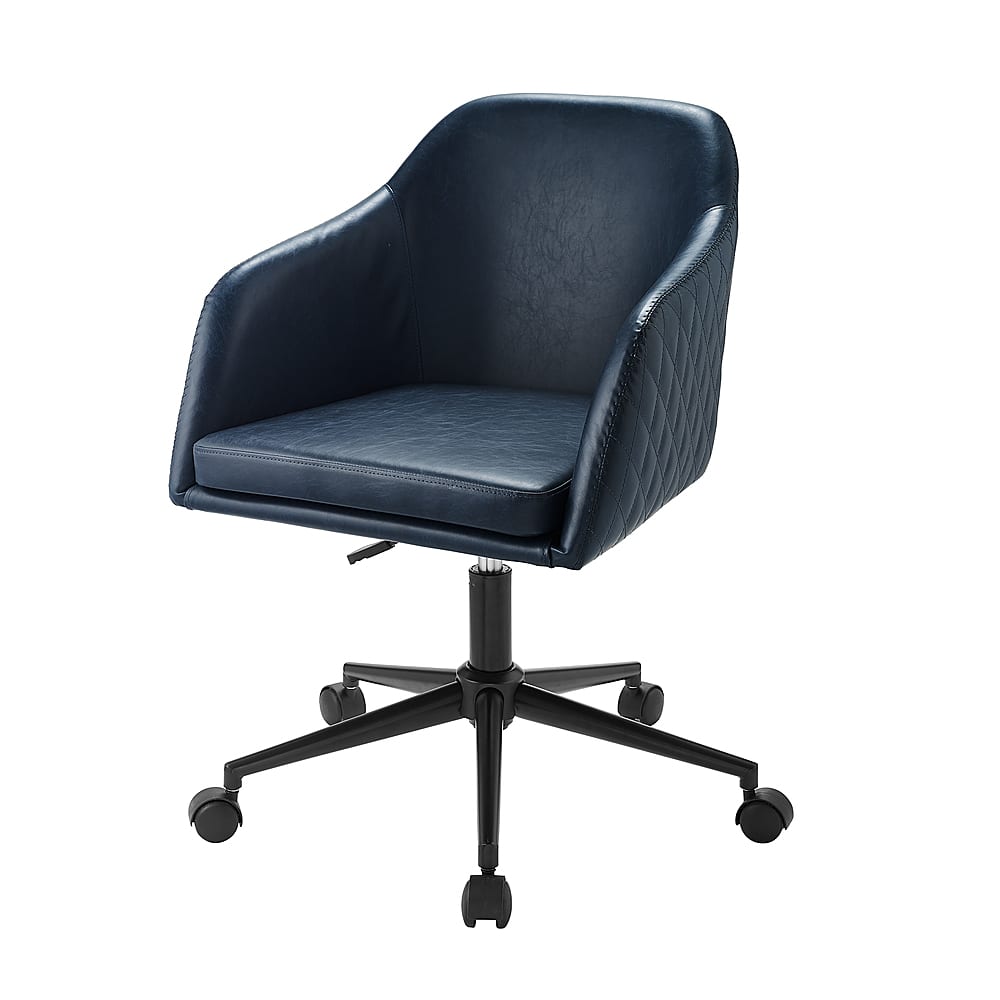 Left View: Walker Edison - Upholstered Barrel Swivel Office Chair - Navy