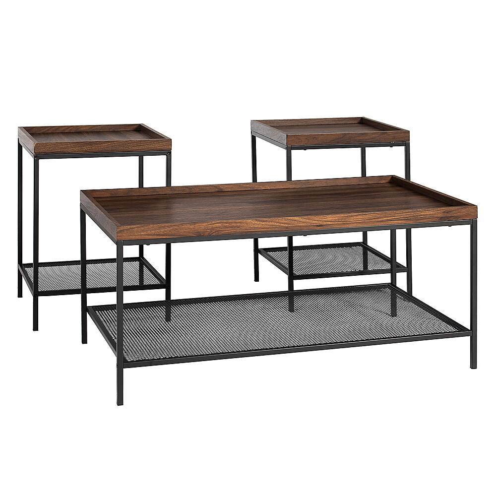 Best Buy Walker Edison 3Piece Tray Top Accent Table Set Dark Walnut