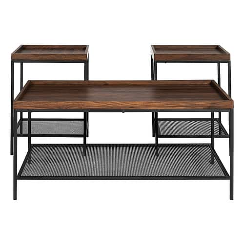 Walker Edison - 3-Piece Tray Top Accent Table Set - Dark Walnut