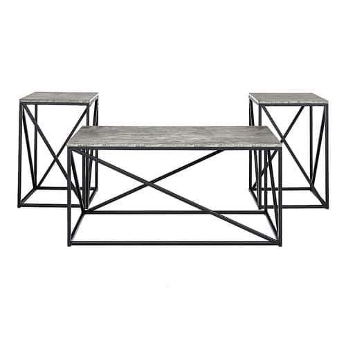 Walker Edison - 3-Piece Geometric Table Set - Dark Concrete