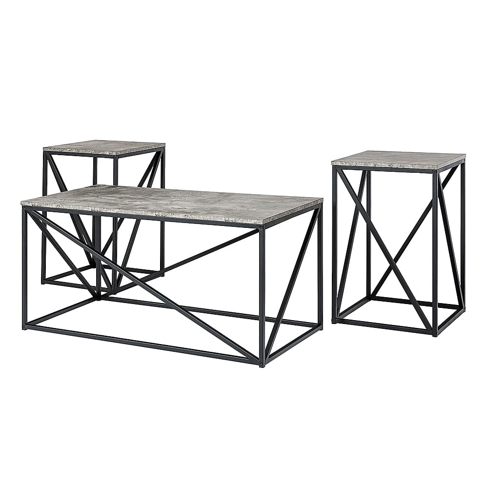 Left View: Walker Edison - 3-Piece Geometric Table Set - Dark Concrete