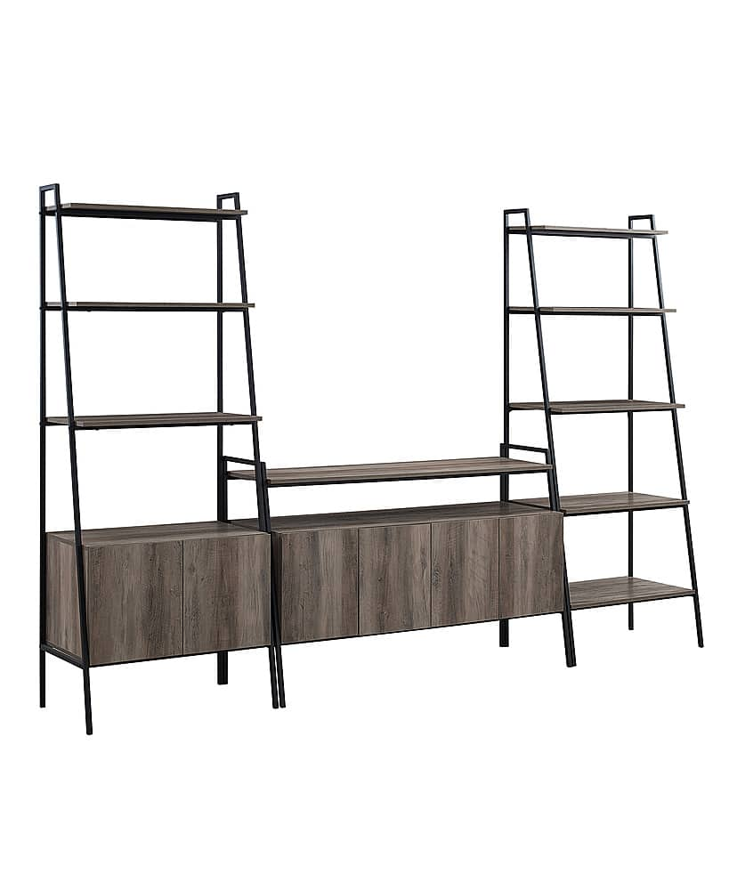 Angle View: Walker Edison - 3-Piece Ladder Shelf Storage Entertainment Wall - Grey Wash