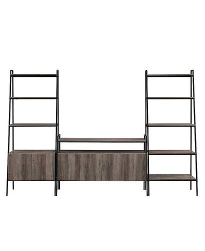 Walker Edison - 3-Piece Ladder Shelf Storage Entertainment Wall - Grey Wash