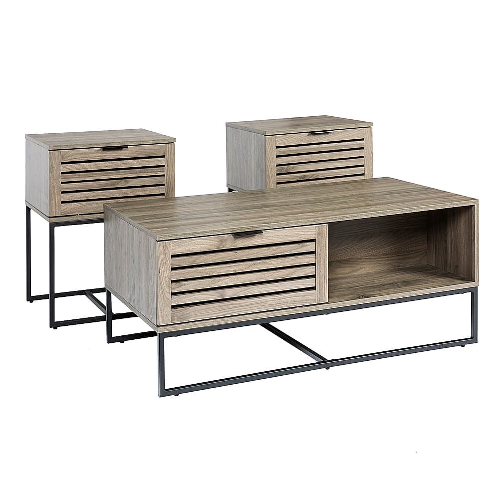 Left View: Walker Edison - 3-Piece Table Set - Modern Slat Door - Slate Grey