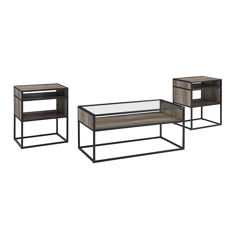 Angle View: Walker Edison - 3-Piece Metal and Glass Accent Table Set - Grey Wash