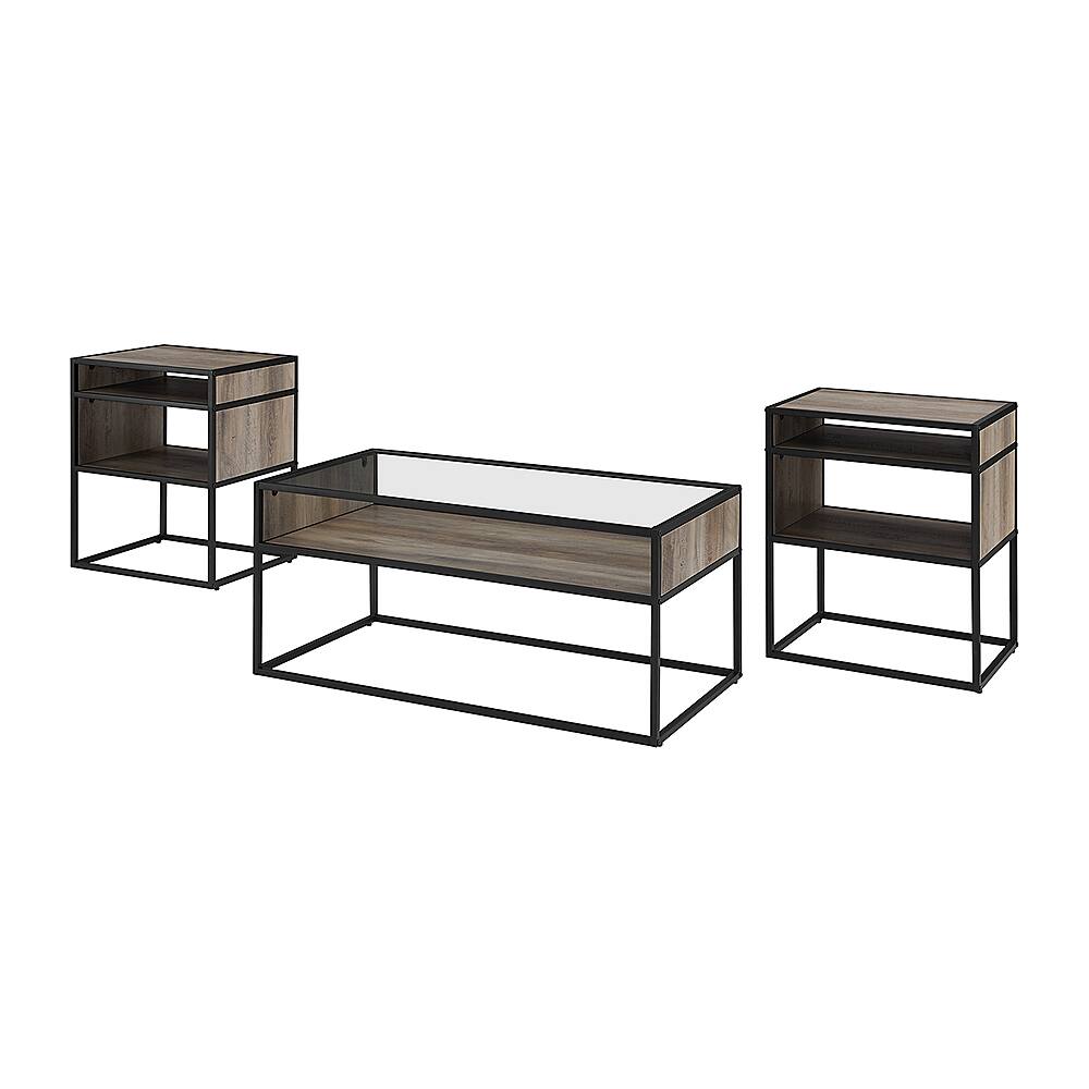 Left View: Walker Edison - 3-Piece Metal and Glass Accent Table Set - Grey Wash