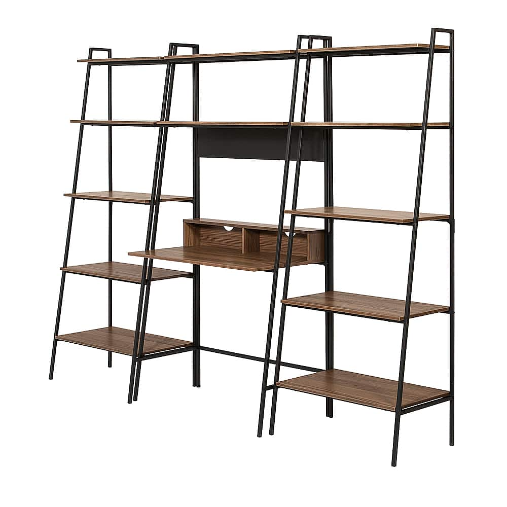 Left View: Walker Edison - 3 Piece Home Office Ladder Desk and Bookcases - Mocha