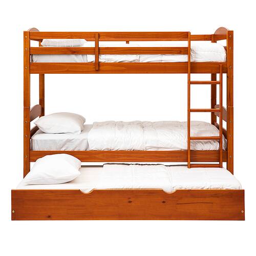 Walker Edison - Rustic Solid Wood Twin Over Twin Bunk with Trundle - Honey